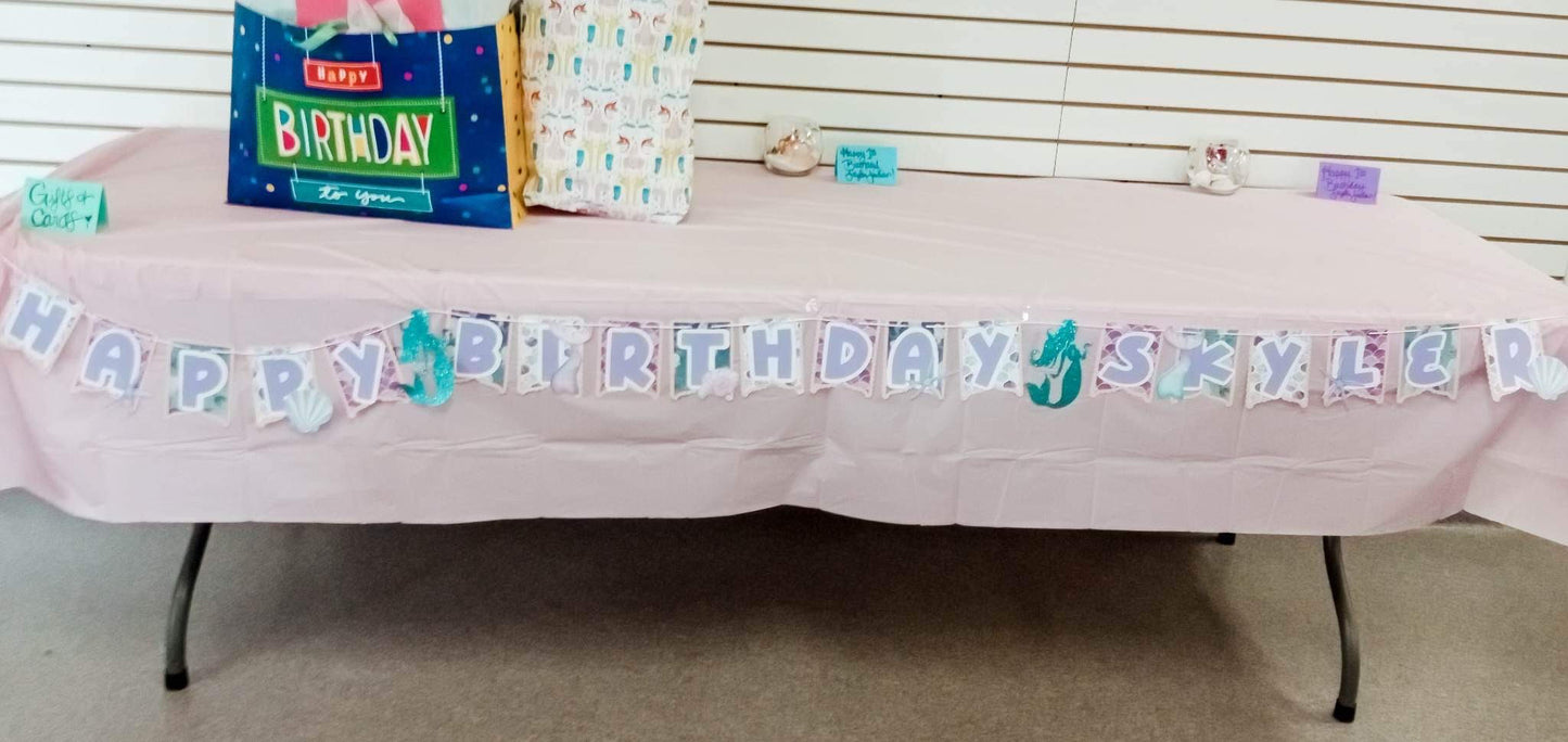 Mermaid Happy Birthday Banner with Name