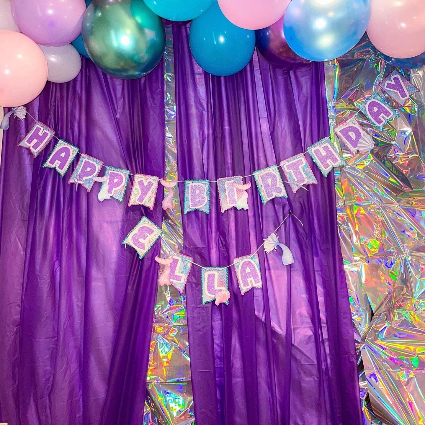 Mermaid Happy Birthday Banner with Name