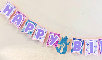 Mermaid Happy Birthday Banner with Name